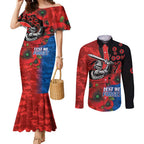 Newcastle Knights ANZAC Personalised Couples Matching Mermaid Dress and Long Sleeve Button Shirt Lest We Forget Poppy Camo