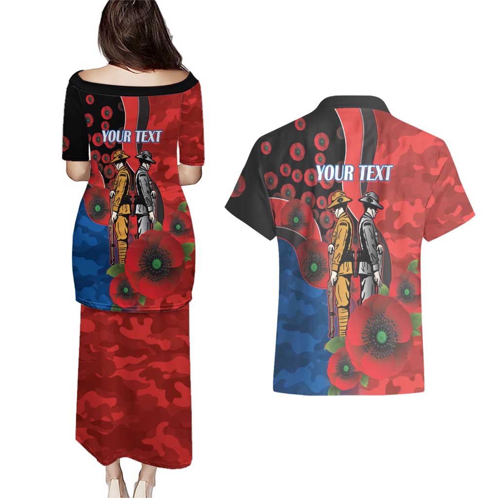 Newcastle Knights ANZAC Personalised Couples Matching Puletasi and Hawaiian Shirt Lest We Forget Poppy Camo