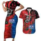 Newcastle Knights ANZAC Personalised Couples Matching Short Sleeve Bodycon Dress and Hawaiian Shirt Lest We Forget Poppy Camo