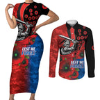 Newcastle Knights ANZAC Personalised Couples Matching Short Sleeve Bodycon Dress and Long Sleeve Button Shirt Lest We Forget Poppy Camo