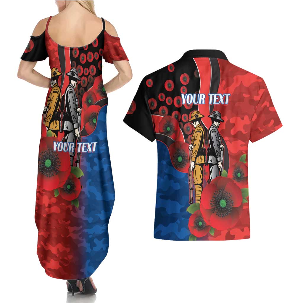 Newcastle Knights ANZAC Personalised Couples Matching Summer Maxi Dress and Hawaiian Shirt Lest We Forget Poppy Camo