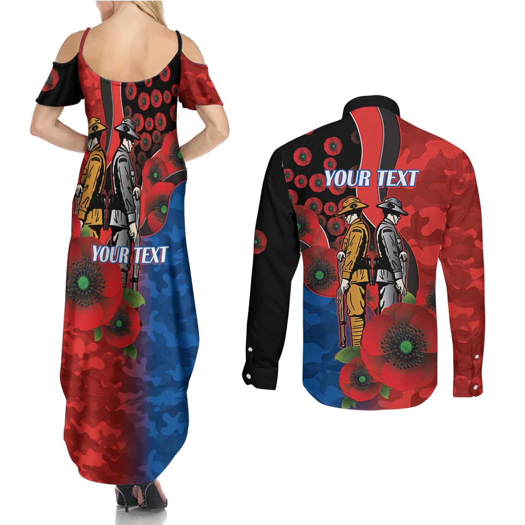 Newcastle Knights ANZAC Personalised Couples Matching Summer Maxi Dress and Long Sleeve Button Shirt Lest We Forget Poppy Camo