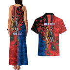 Newcastle Knights ANZAC Personalised Couples Matching Tank Maxi Dress and Hawaiian Shirt Lest We Forget Poppy Camo