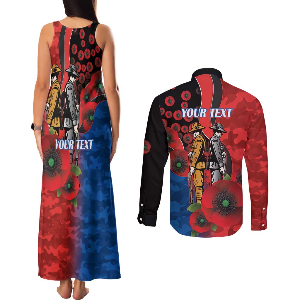 Newcastle Knights ANZAC Personalised Couples Matching Tank Maxi Dress and Long Sleeve Button Shirt Lest We Forget Poppy Camo