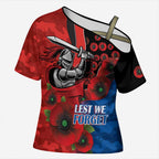 Newcastle Knights ANZAC Personalised Cross Shoulder Shirt Lest We Forget Poppy Camo
