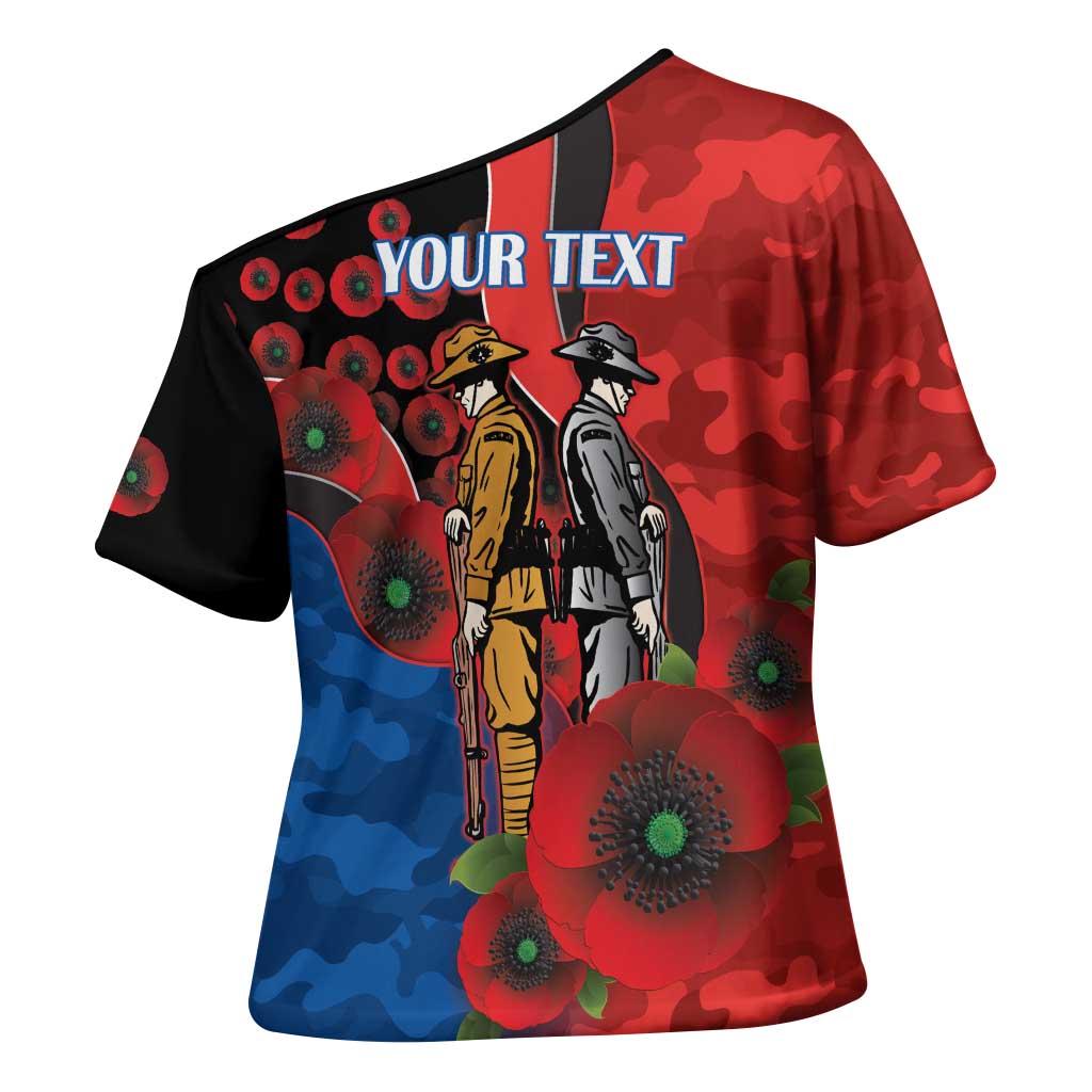 Newcastle Knights ANZAC Personalised Cross Shoulder Shirt Lest We Forget Poppy Camo