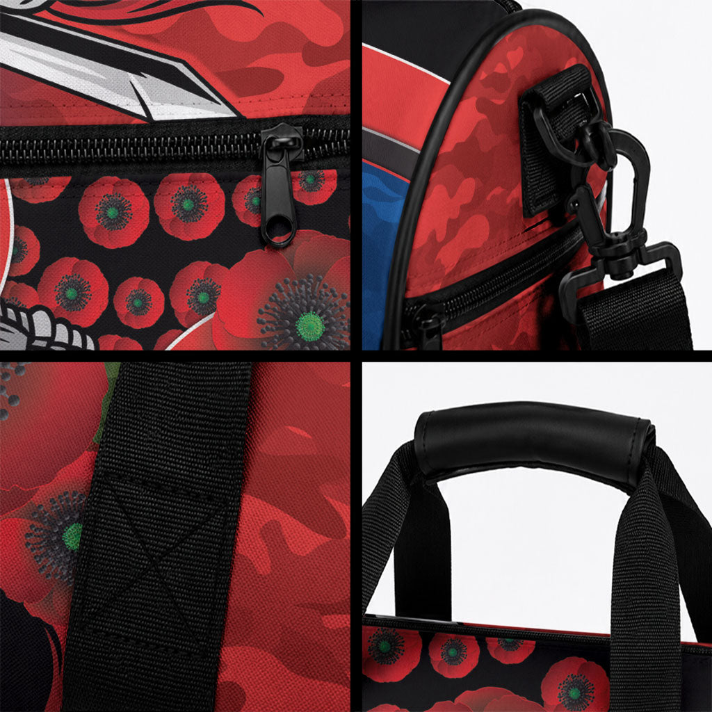 Newcastle Knights ANZAC Personalised Duffle Bag Lest We Forget Poppy Camo