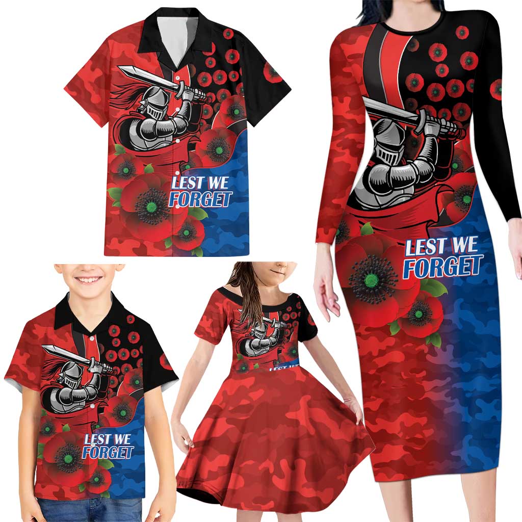 Newcastle Knights ANZAC Personalised Family Matching Long Sleeve Bodycon Dress and Hawaiian Shirt Lest We Forget Poppy Camo