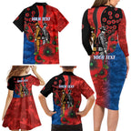 Newcastle Knights ANZAC Personalised Family Matching Long Sleeve Bodycon Dress and Hawaiian Shirt Lest We Forget Poppy Camo