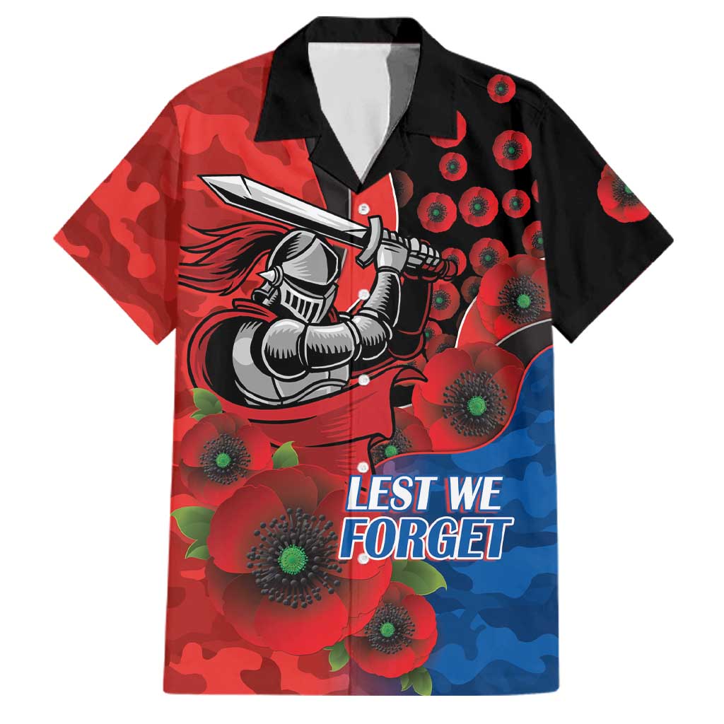 Newcastle Knights ANZAC Personalised Family Matching Long Sleeve Bodycon Dress and Hawaiian Shirt Lest We Forget Poppy Camo