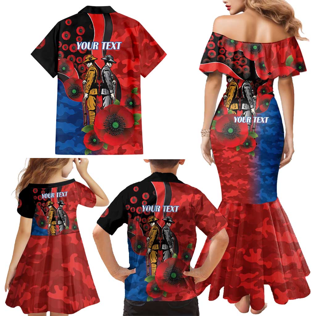Newcastle Knights ANZAC Personalised Family Matching Mermaid Dress and Hawaiian Shirt Lest We Forget Poppy Camo