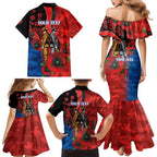 Newcastle Knights ANZAC Personalised Family Matching Mermaid Dress and Hawaiian Shirt Lest We Forget Poppy Camo