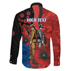 Newcastle Knights ANZAC Personalised Family Matching Off The Shoulder Long Sleeve Dress and Hawaiian Shirt Lest We Forget Poppy Camo