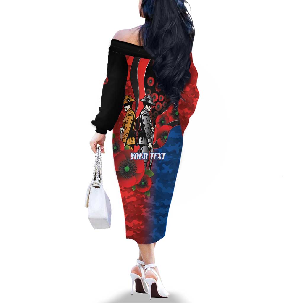 Newcastle Knights ANZAC Personalised Family Matching Off The Shoulder Long Sleeve Dress and Hawaiian Shirt Lest We Forget Poppy Camo