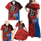 Newcastle Knights ANZAC Personalised Family Matching Off Shoulder Maxi Dress and Hawaiian Shirt Lest We Forget Poppy Camo