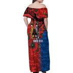 Newcastle Knights ANZAC Personalised Family Matching Off Shoulder Maxi Dress and Hawaiian Shirt Lest We Forget Poppy Camo