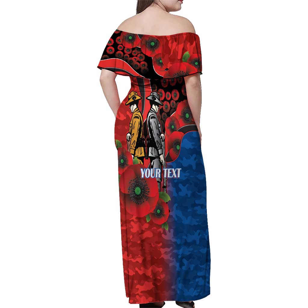 Newcastle Knights ANZAC Personalised Family Matching Off Shoulder Maxi Dress and Hawaiian Shirt Lest We Forget Poppy Camo