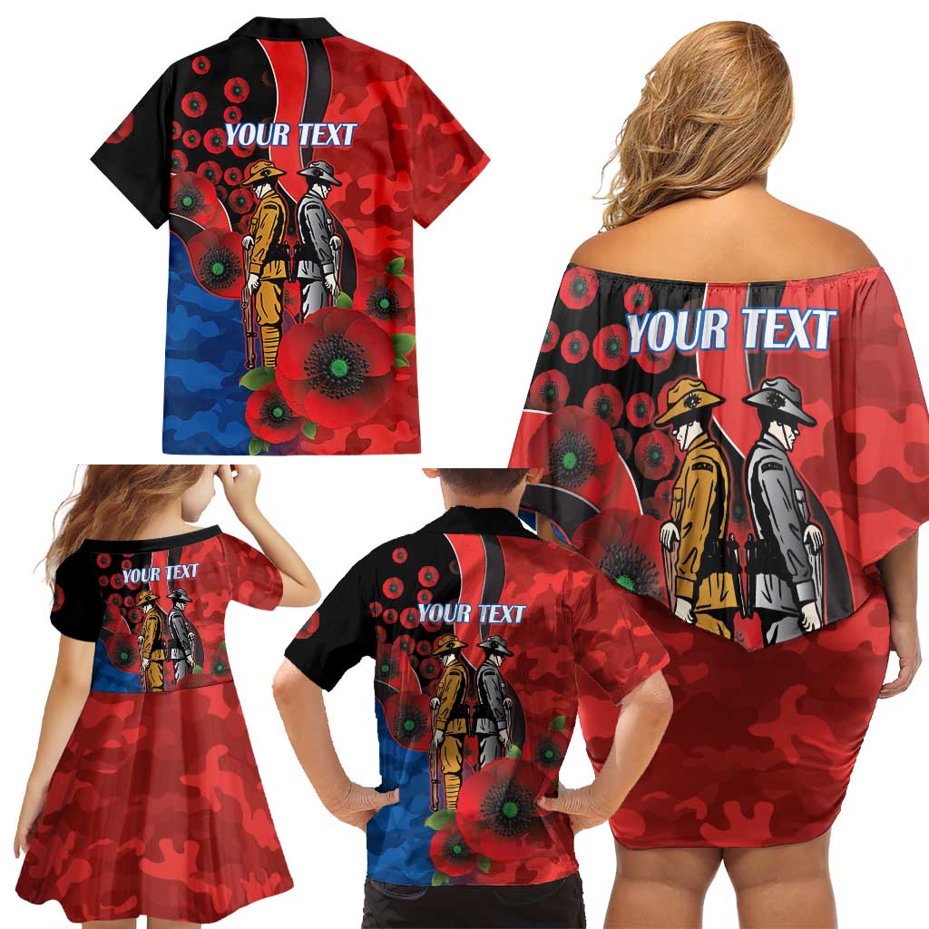 Newcastle Knights ANZAC Personalised Family Matching Off Shoulder Short Dress and Hawaiian Shirt Lest We Forget Poppy Camo