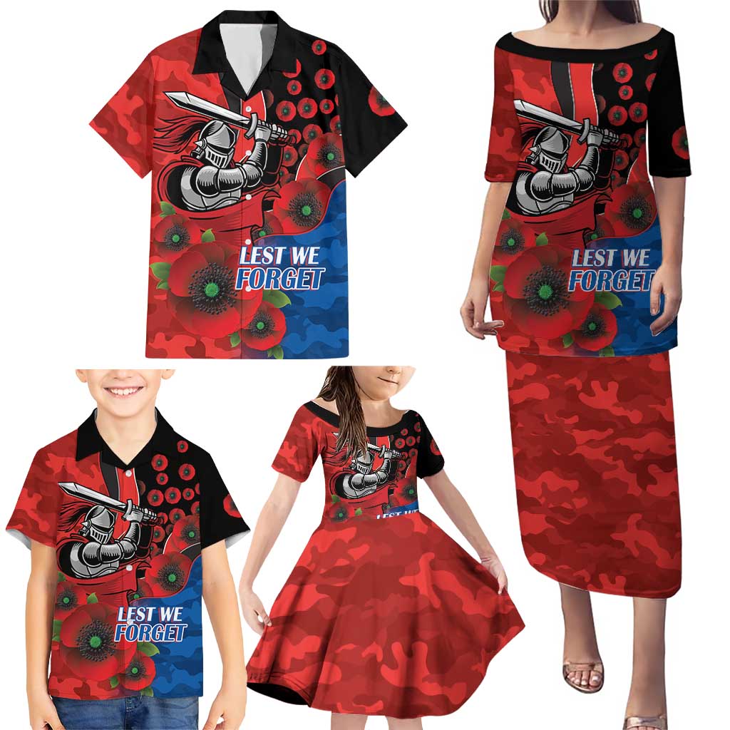 Newcastle Knights ANZAC Personalised Family Matching Puletasi and Hawaiian Shirt Lest We Forget Poppy Camo