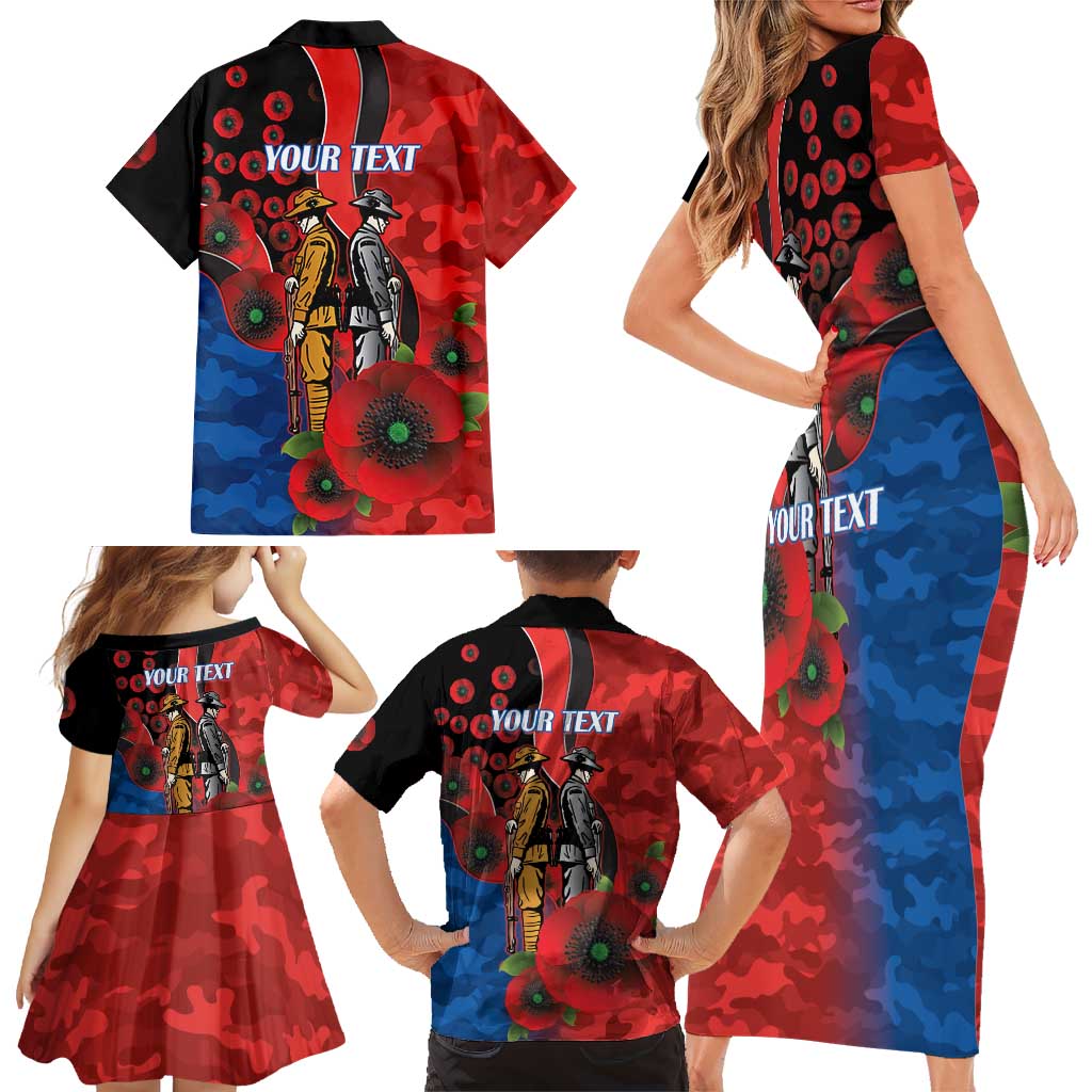 Newcastle Knights ANZAC Personalised Family Matching Short Sleeve Bodycon Dress and Hawaiian Shirt Lest We Forget Poppy Camo