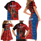 Newcastle Knights ANZAC Personalised Family Matching Short Sleeve Bodycon Dress and Hawaiian Shirt Lest We Forget Poppy Camo
