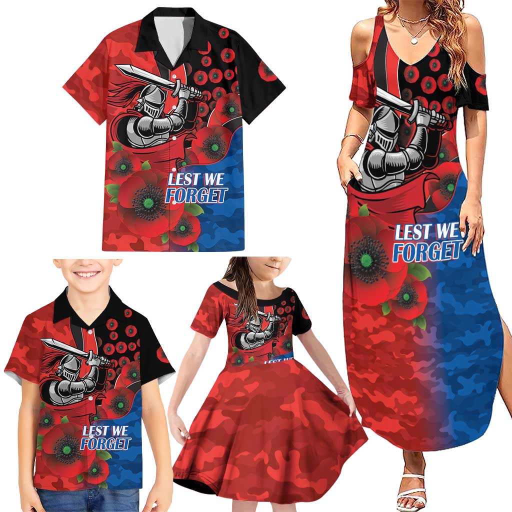 Newcastle Knights ANZAC Personalised Family Matching Summer Maxi Dress and Hawaiian Shirt Lest We Forget Poppy Camo