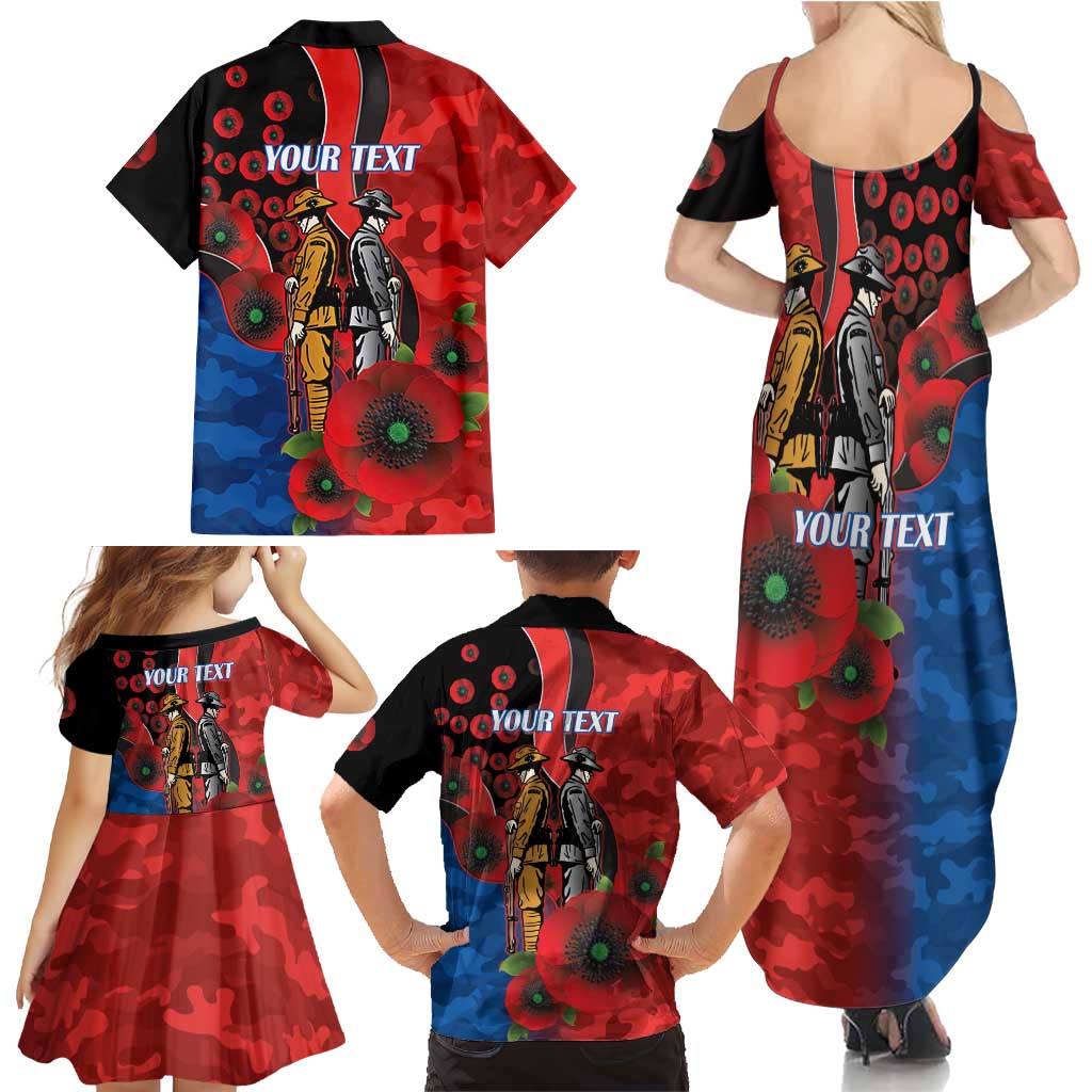 Newcastle Knights ANZAC Personalised Family Matching Summer Maxi Dress and Hawaiian Shirt Lest We Forget Poppy Camo