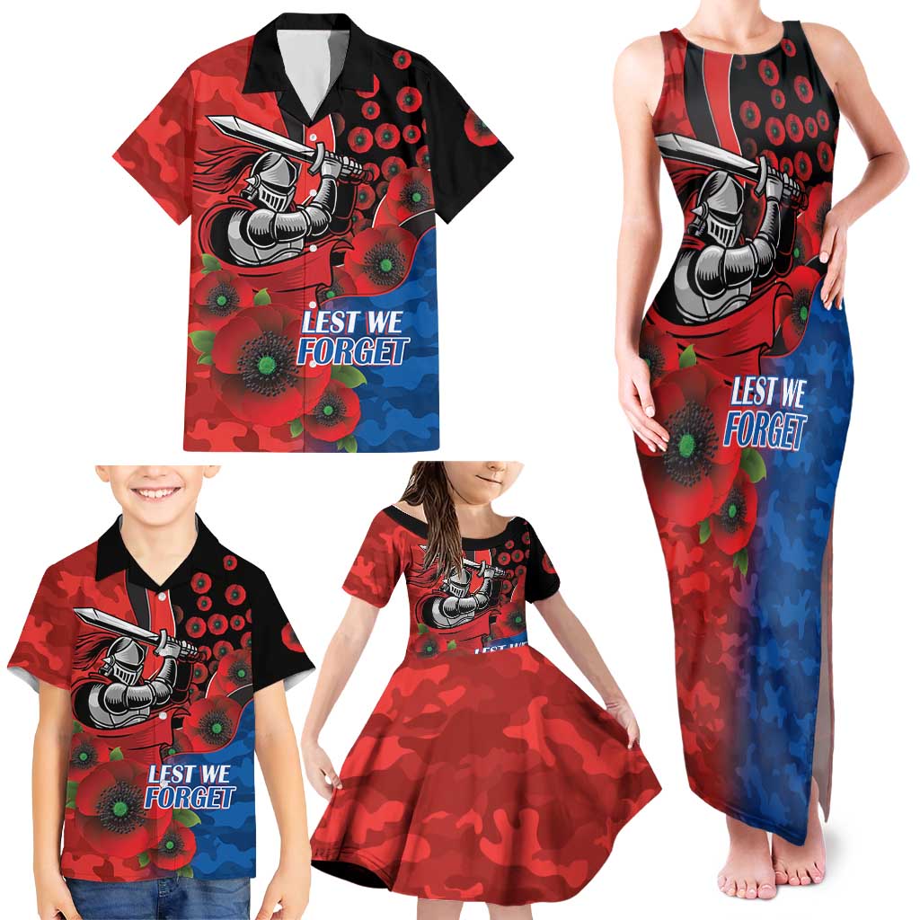 Newcastle Knights ANZAC Personalised Family Matching Tank Maxi Dress and Hawaiian Shirt Lest We Forget Poppy Camo