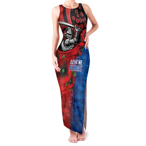 Newcastle Knights ANZAC Personalised Family Matching Tank Maxi Dress and Hawaiian Shirt Lest We Forget Poppy Camo