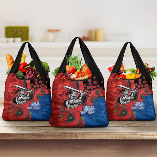 Newcastle Knights ANZAC Personalised Grocery Bag Lest We Forget Poppy Camo