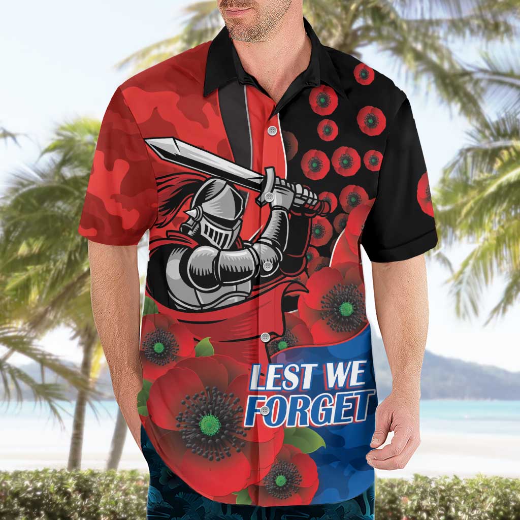 Newcastle Knights ANZAC Personalised Hawaiian Shirt Lest We Forget Poppy Camo