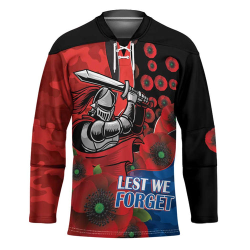 Newcastle Knights ANZAC Personalised Hockey Jersey Lest We Forget Poppy Camo