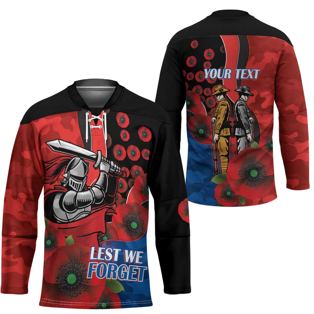 Newcastle Knights ANZAC Personalised Hockey Jersey Lest We Forget Poppy Camo