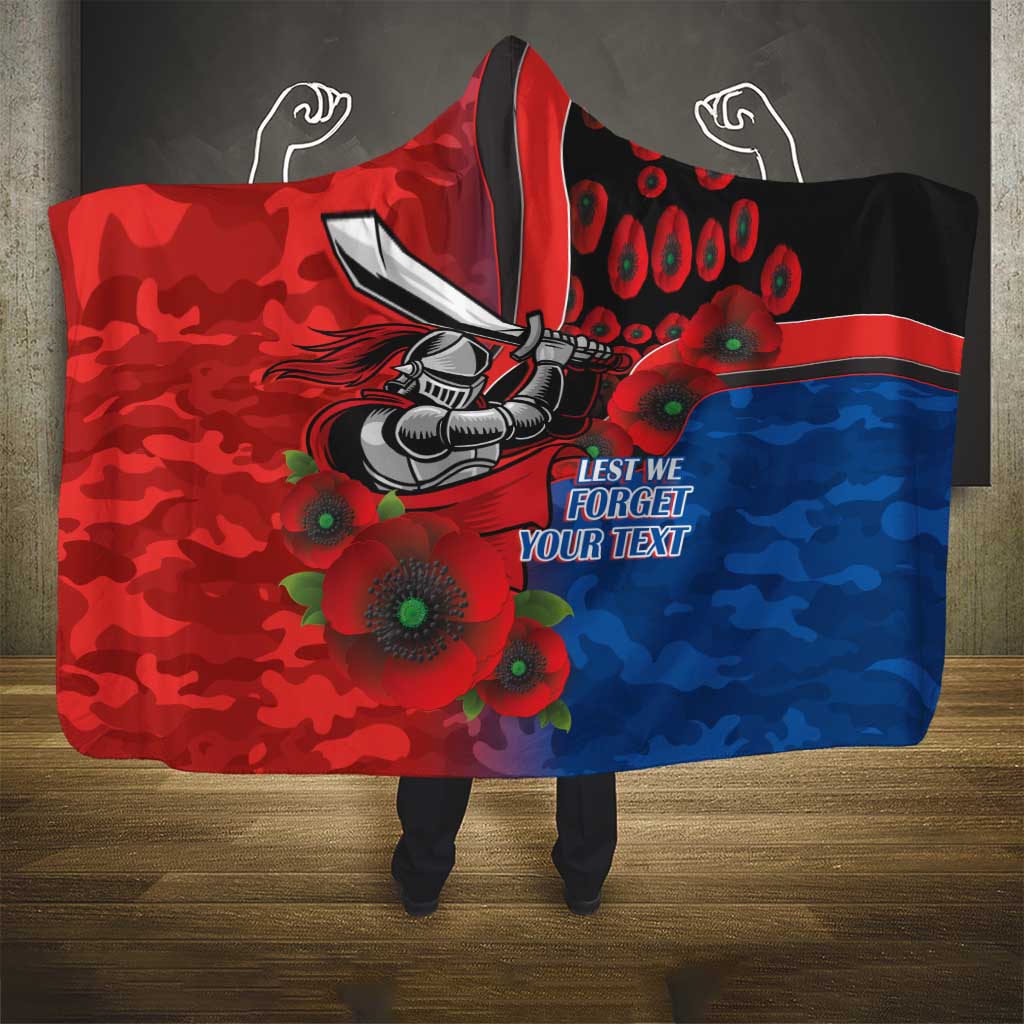 Newcastle Knights ANZAC Personalised Hooded Blanket Lest We Forget Poppy Camo