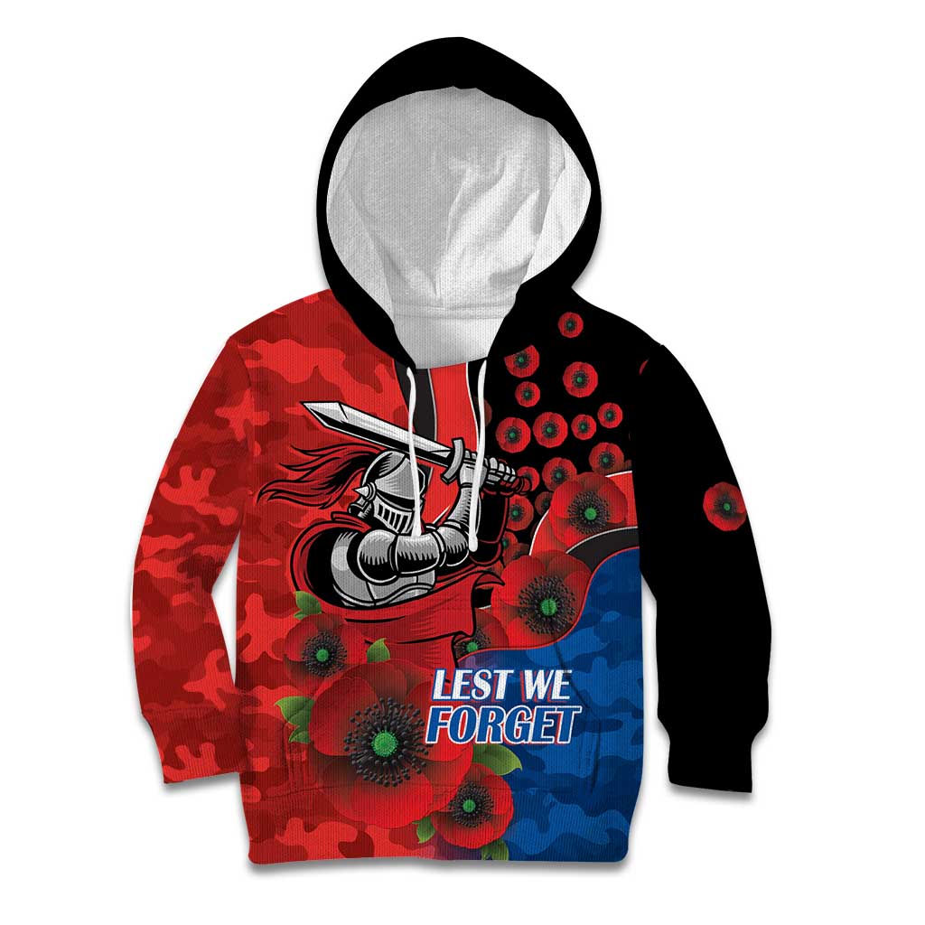 Newcastle Knights ANZAC Personalised Kid Hoodie Lest We Forget Poppy Camo