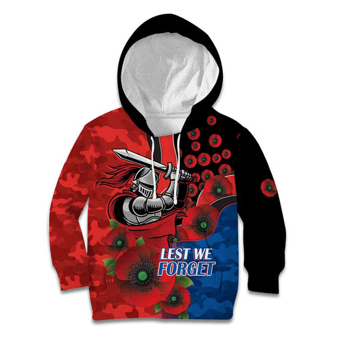 Newcastle Knights ANZAC Personalised Kid Hoodie Lest We Forget Poppy Camo