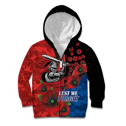 Newcastle Knights ANZAC Personalised Kid Hoodie Lest We Forget Poppy Camo