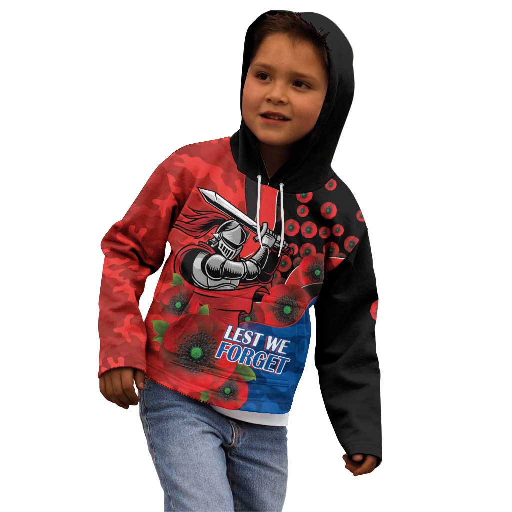 Newcastle Knights ANZAC Personalised Kid Hoodie Lest We Forget Poppy Camo