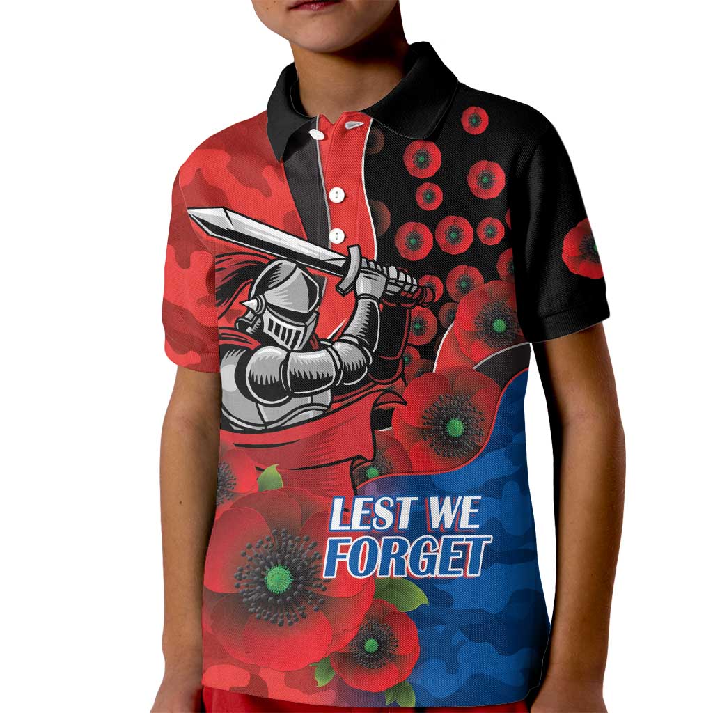 Newcastle Knights ANZAC Personalised Kid Polo Shirt Lest We Forget Poppy Camo