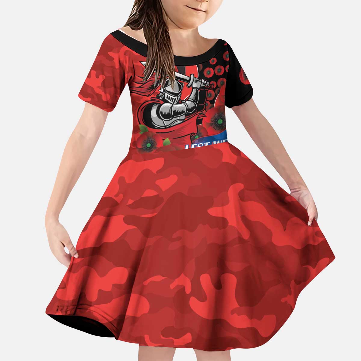 Newcastle Knights ANZAC Personalised Kid Short Sleeve Dress Lest We Forget Poppy Camo