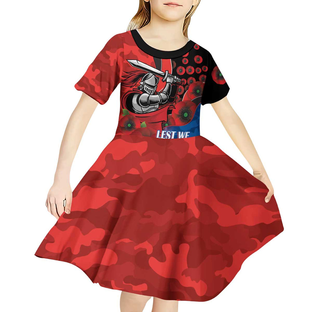Newcastle Knights ANZAC Personalised Kid Short Sleeve Dress Lest We Forget Poppy Camo