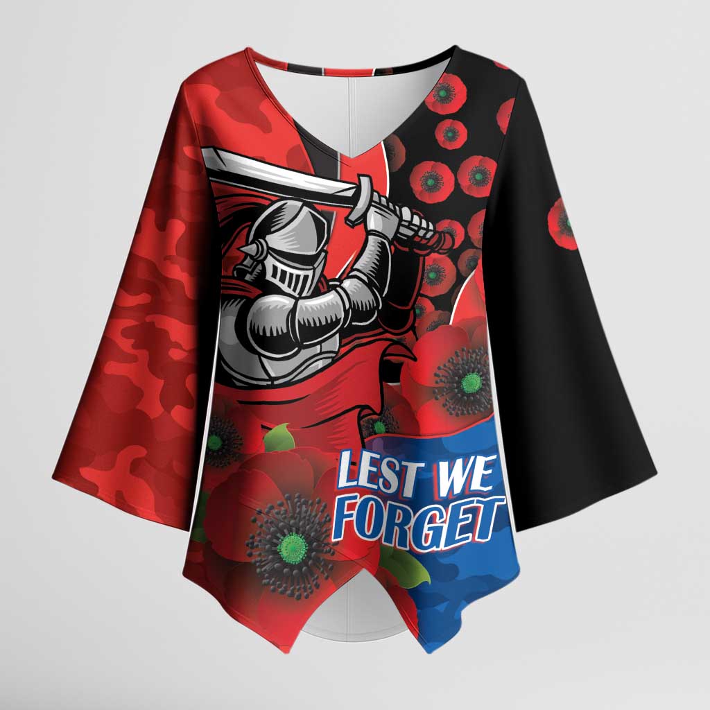 Newcastle Knights ANZAC Personalised Kimono Sleeve Blouse Lest We Forget Poppy Camo