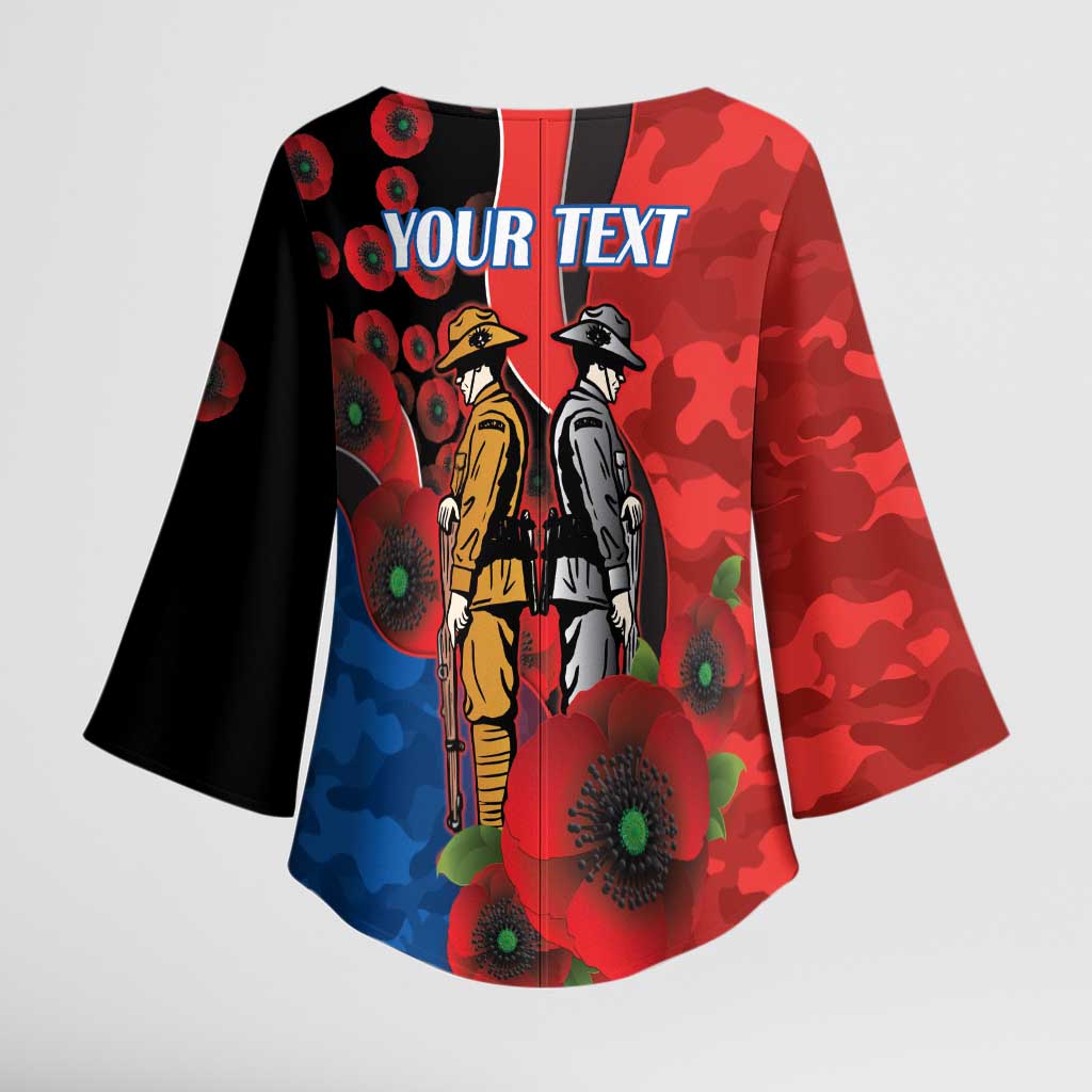 Newcastle Knights ANZAC Personalised Kimono Sleeve Blouse Lest We Forget Poppy Camo