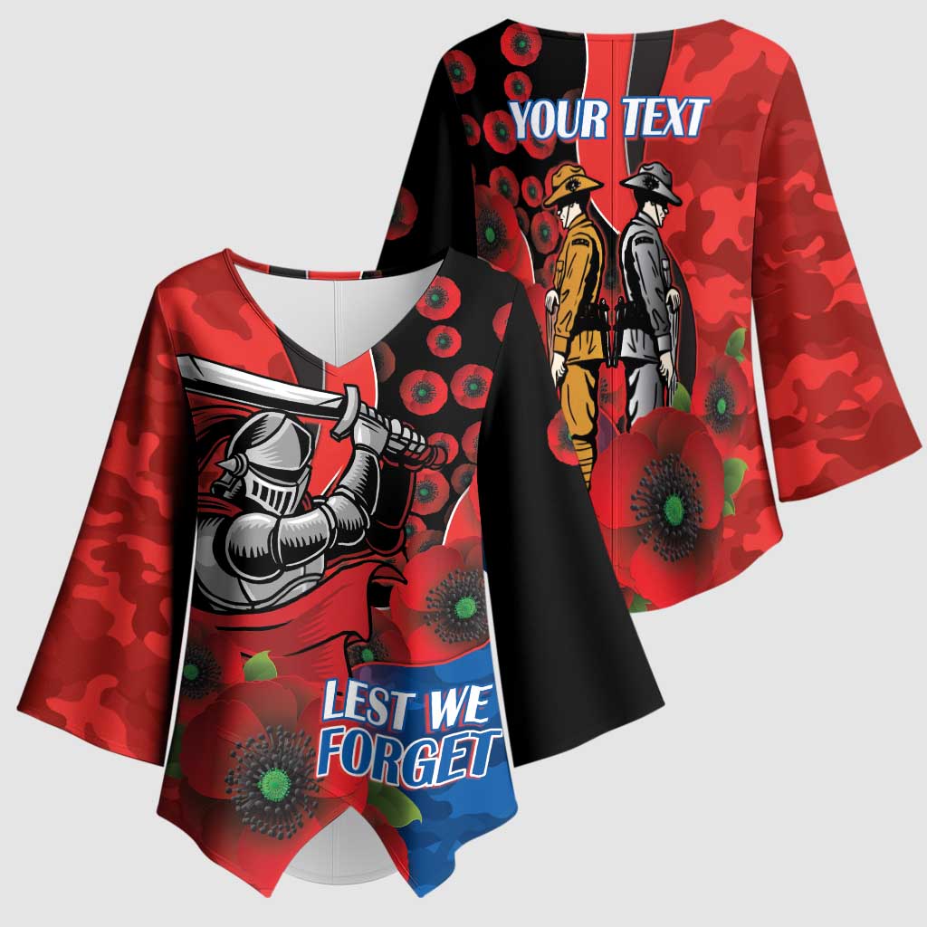 Newcastle Knights ANZAC Personalised Kimono Sleeve Blouse Lest We Forget Poppy Camo