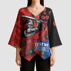 Newcastle Knights ANZAC Personalised Kimono Sleeve Blouse Lest We Forget Poppy Camo