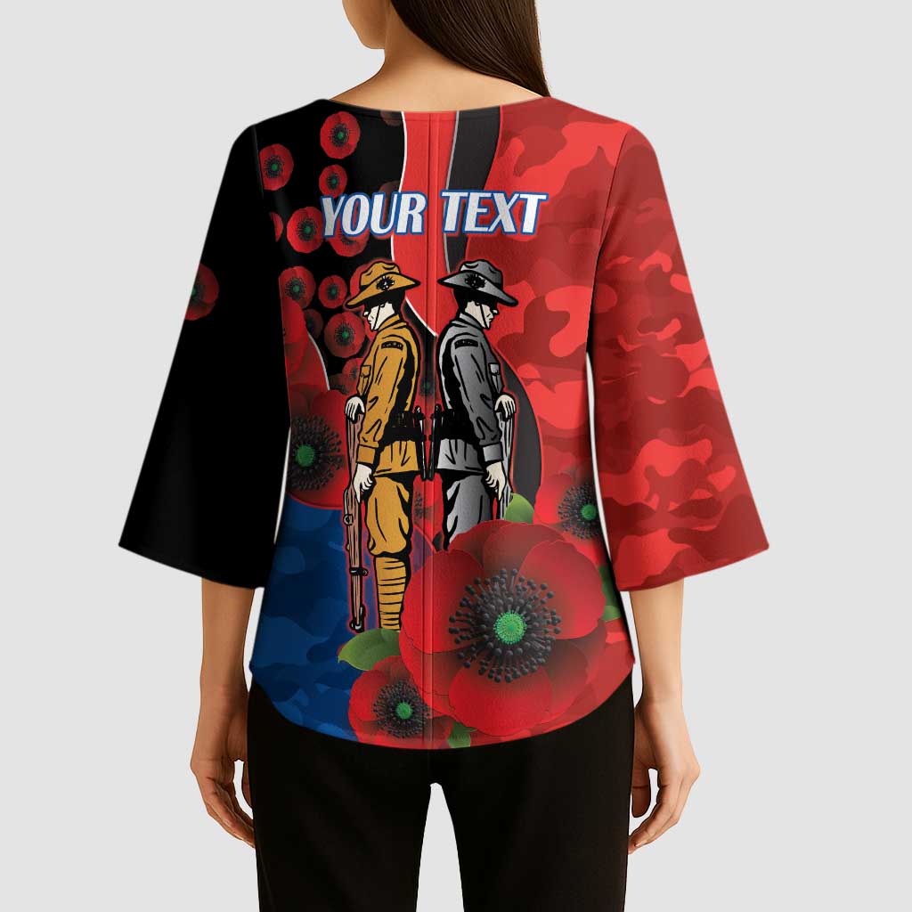 Newcastle Knights ANZAC Personalised Kimono Sleeve Blouse Lest We Forget Poppy Camo