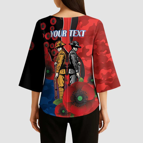 Newcastle Knights ANZAC Personalised Kimono Sleeve Blouse Lest We Forget Poppy Camo