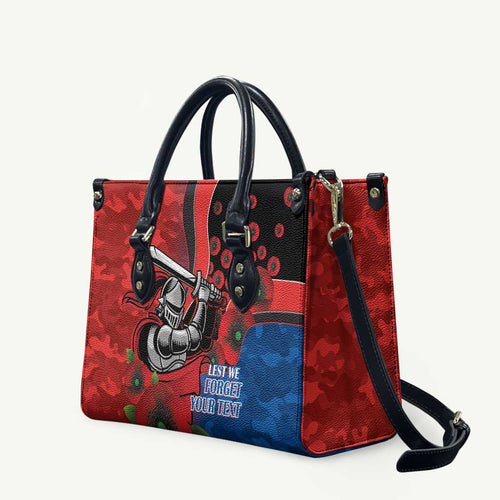 Newcastle Knights ANZAC Personalised Leather Bag Lest We Forget Poppy Camo