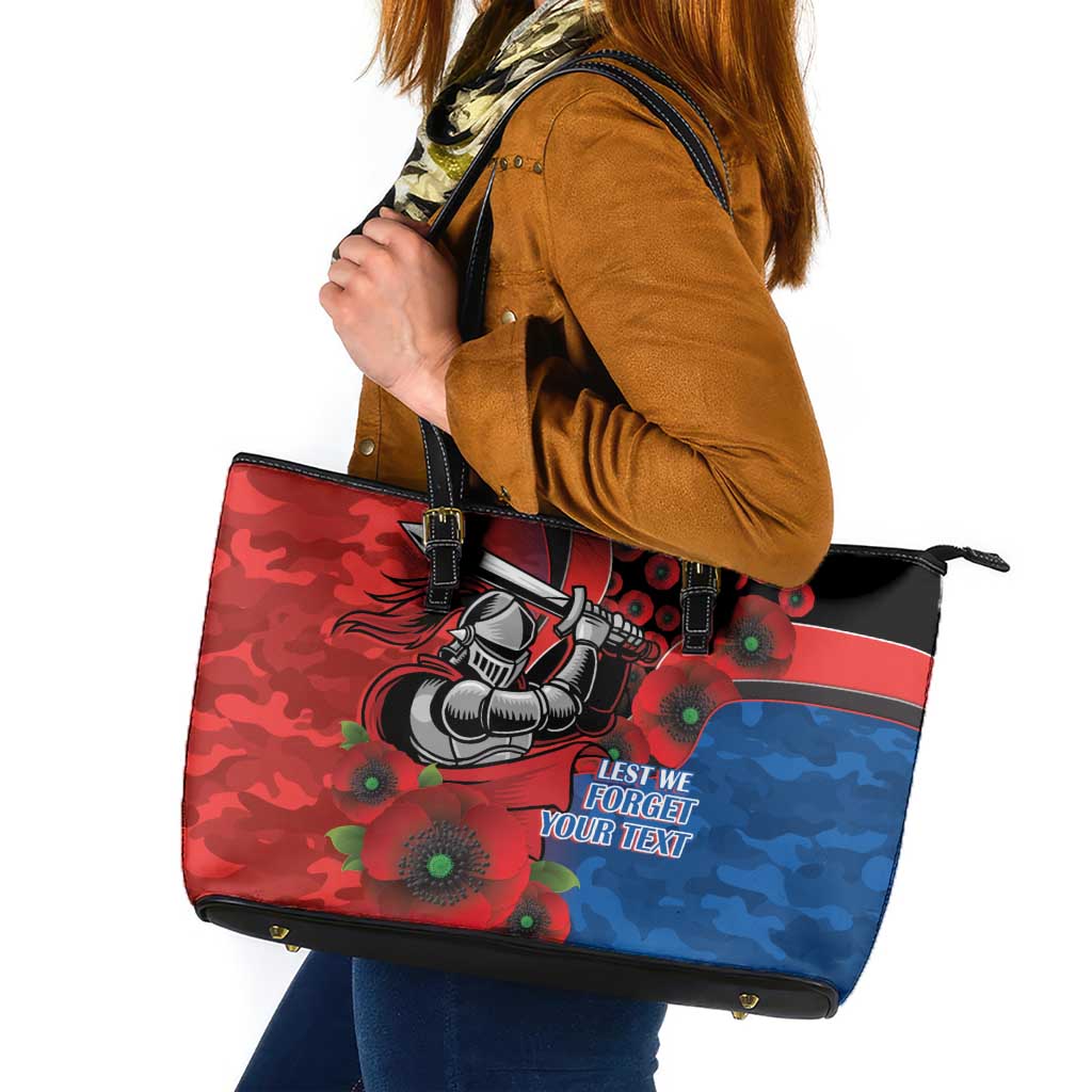 Newcastle Knights ANZAC Personalised Leather Tote Bag Lest We Forget Poppy Camo