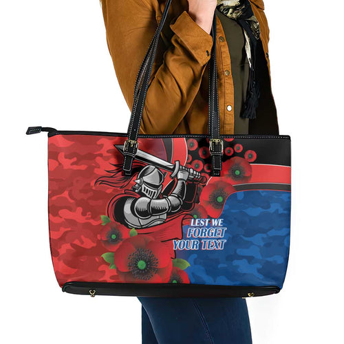 Newcastle Knights ANZAC Personalised Leather Tote Bag Lest We Forget Poppy Camo